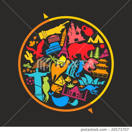 Globe sign full of landmarks symbols 20573707