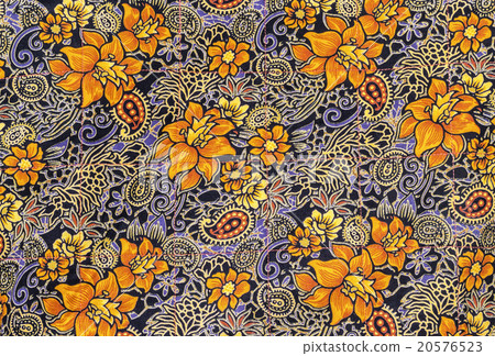 Orange flowers on batik fabric Orange flowers on batik fabric 20576523