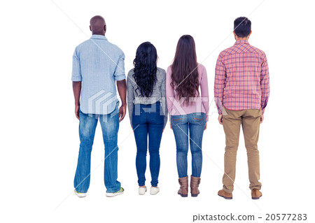 Rear view of multi-ethnic friends standing 20577283