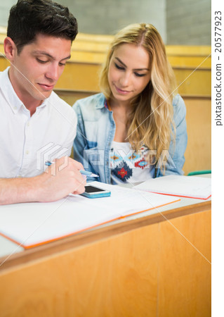 Male student explaining something to his classmate 20577923