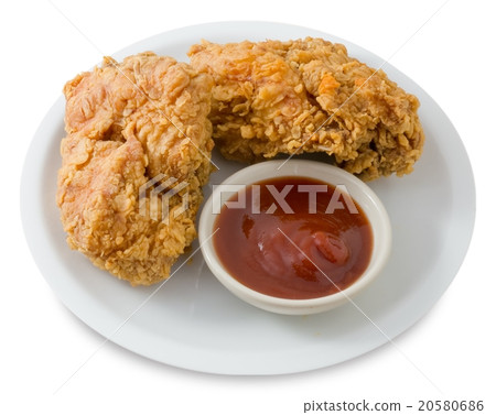 Fried Chicken with Sauce on A White Dish 20580686