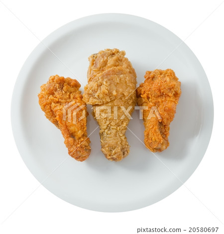 Top View of Fried Chicken Wings on A White Dish Top View of Fried Chicken Wings on A White Dish 20580697