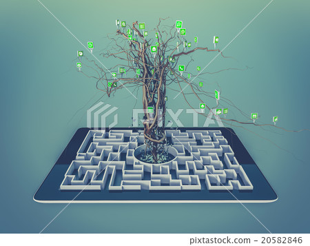 Social media icons set in tree shape on Maze Social media icons set in tree shape on Maze 20582846