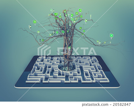Social media icons set in tree shape on Maze 20582847