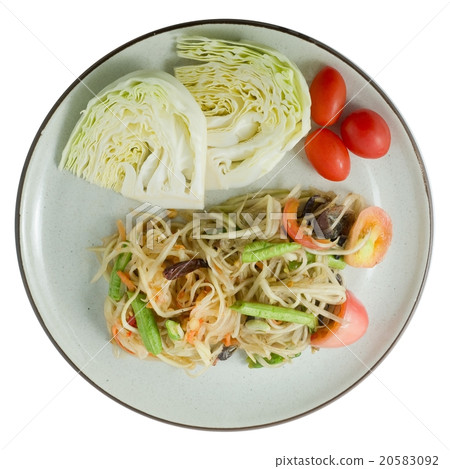 Green Papaya Salad or Som Tum Isolated on White Green Papaya Salad or Som Tum Isolated on White 20583092