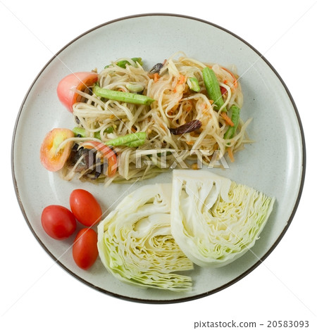 Papaya Salad or Som Tum Isolated on White Papaya Salad or Som Tum Isolated on White 20583093