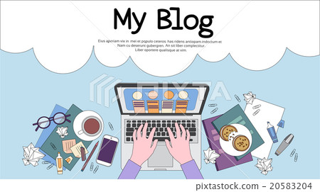 Businessman Workplace Desk Hands Working Laptop 20583204