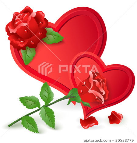 Two red hearts and rose. - Stock Illustration [20588779] - PIXTA