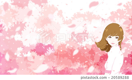 Cherry blossoms with women with brown hair 20589288
