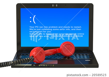 Laptop with blue error screen and handset Laptop with blue error screen and handset 20589523