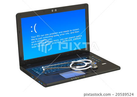 Laptop with blue error screen and stethoscope Laptop with blue error screen and stethoscope 20589524