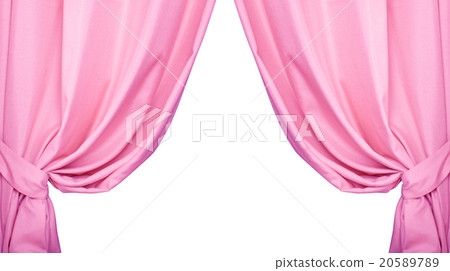 Pink curtain collected in folds ribbon 20589789