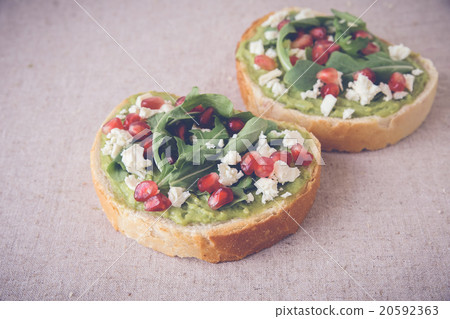 Promegranate green sourdough open face sandwiches 20592363