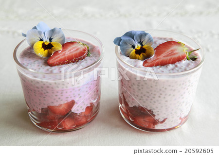 Homemade pink Chia pudding with strawberry Homemade pink Chia pudding with strawberry 20592605