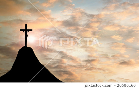 Silhouette Jesus and the cross over sunset Silhouette Jesus and the cross over sunset 20596166