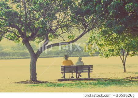 An old couple sitting on a park bench An old couple sitting on a park bench 20596265