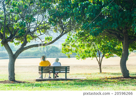An old couple sitting on a park bench An old couple sitting on a park bench 20596266