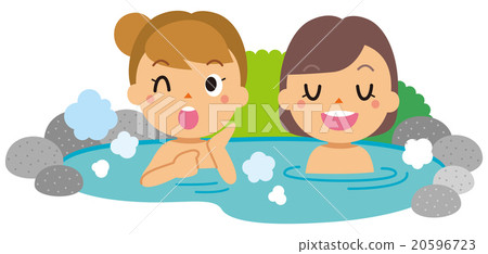 A woman entering a hot spring 20596723