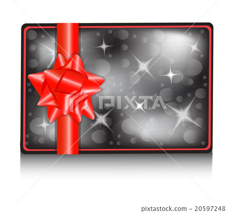 Black gift card with a shiny red bow 20597248