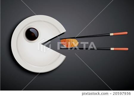 Vecter of white plate eating sushil with chopstick Vecter of white plate eating sushil with chopstick 20597936