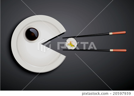 Vecter of white plate eating sushil with chopstick 20597939