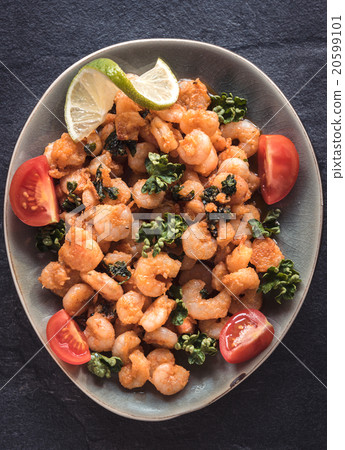 Served shrimps in the plate 20599101