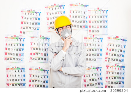 日曆，在建築工地的男性有問題 20599204