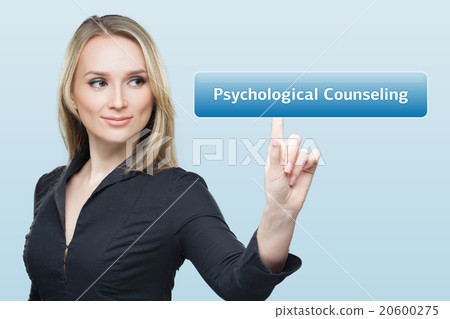 Businesswoman presses button psychological 20600275