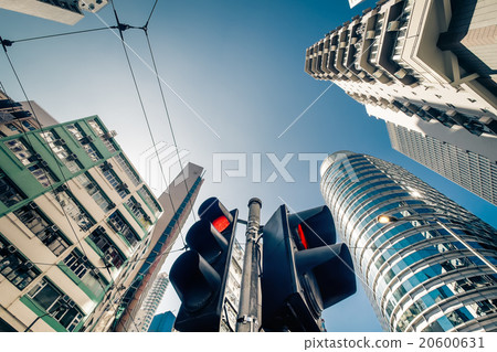 Hong Kong futuristic city with traffic semaphore 20600631