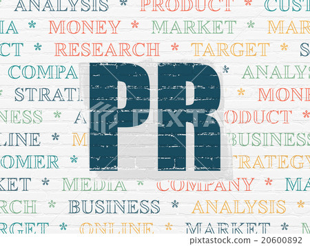 Marketing concept: PR on wall background Marketing concept: PR on wall background 20600892