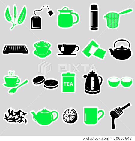 tea theme simple stickers icons set eps10 20603648
