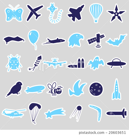 flying theme symbols and stickers set eps10 20603651