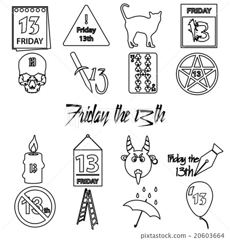 friday the 13 bad luck day outline icons set eps10 - Stock Illustration ...