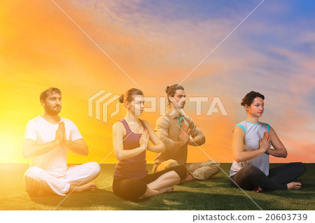 The group of people doing yoga exercises  20603739
