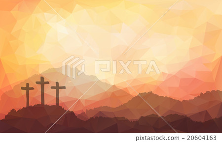 Stock Illustration: Easter scene with cross. Jesus Christ. Watercolor