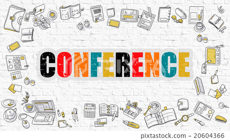 Conference Concept. Multicolor on White Brickwall. 20604366