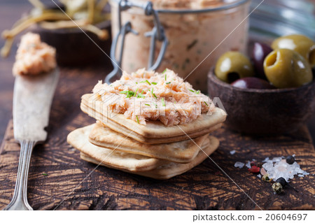 Smoked salmon and cheese spread, pate, crackers Smoked salmon and cheese spread, pate, crackers 20604697