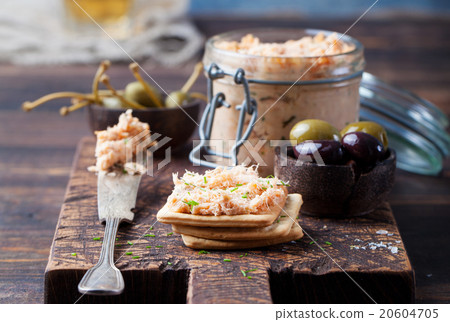 Smoked salmon and cheese spread, pate, crackers  20604705