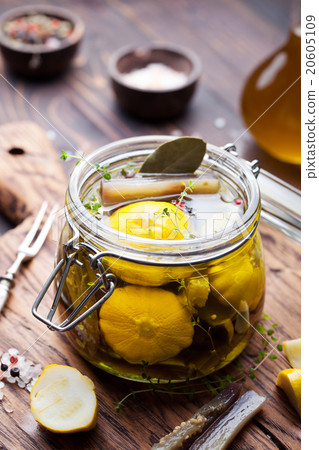 Marinated yellow pattypan summer squash, eggplant 20605109