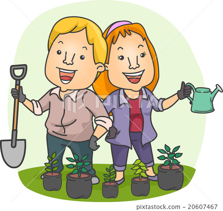 Couple Gardening Planting Seedlings Together Couple Gardening Planting Seedlings Together 20607467