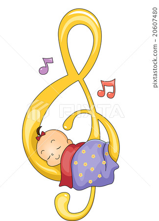 Baby Girl Sleeping Peacefully Musical Notes 20607480