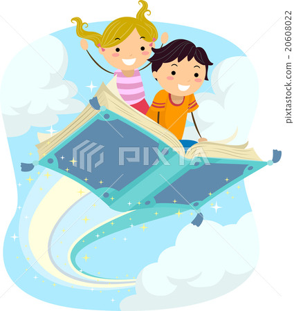Stickman Kids Magical Book Flying - Stock Illustration [20608022] - PIXTA