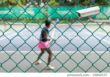 CCTV security camera on the Defocus and blur photo of tennis cou 20608547