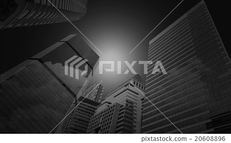 Modern business building glass of skyscrapers, black and white t 20608896