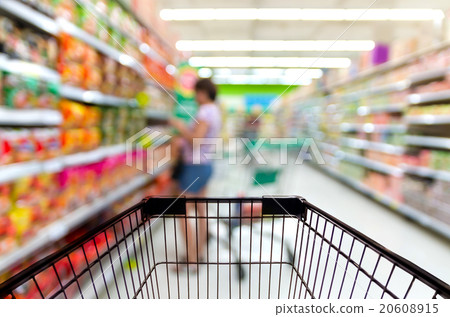 Abstract blurred photo of store with trolley in department store 20608915