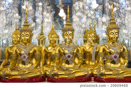 group of Golden Buddha statue in Cathedral glass, Thasung Temple 20609488