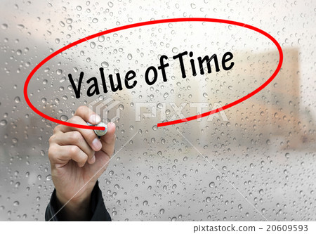 Man Hand writing Value of Time by black marker on visual screen. 20609593