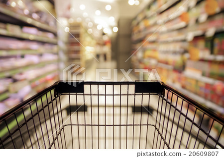Abstract blurred photo of store with trolley in department store 20609807