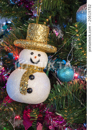 snowman and Christmas Balls on Christmas Tree 20619782