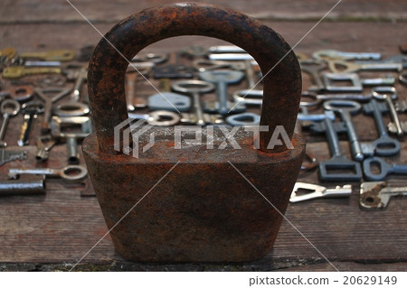 Keys locks wooden background 20629149